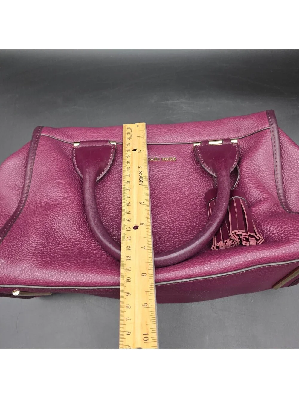 Michael Kors Geneva Satchel Plum Purple Pebbled Leather Top Handle Bag Handbag